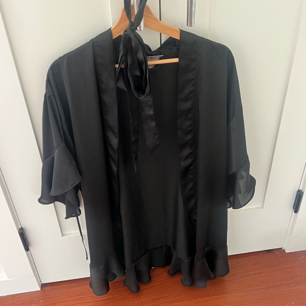 Elegant Black Satin Kimono Robe